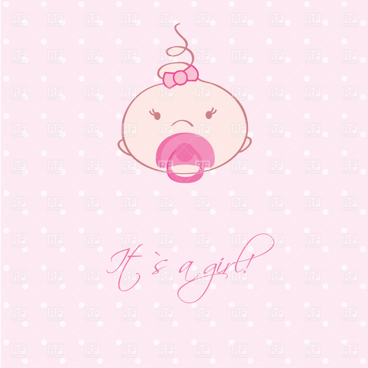Stylized Baby Face On Pink Polka Dot Background  Vintage Baby Girl