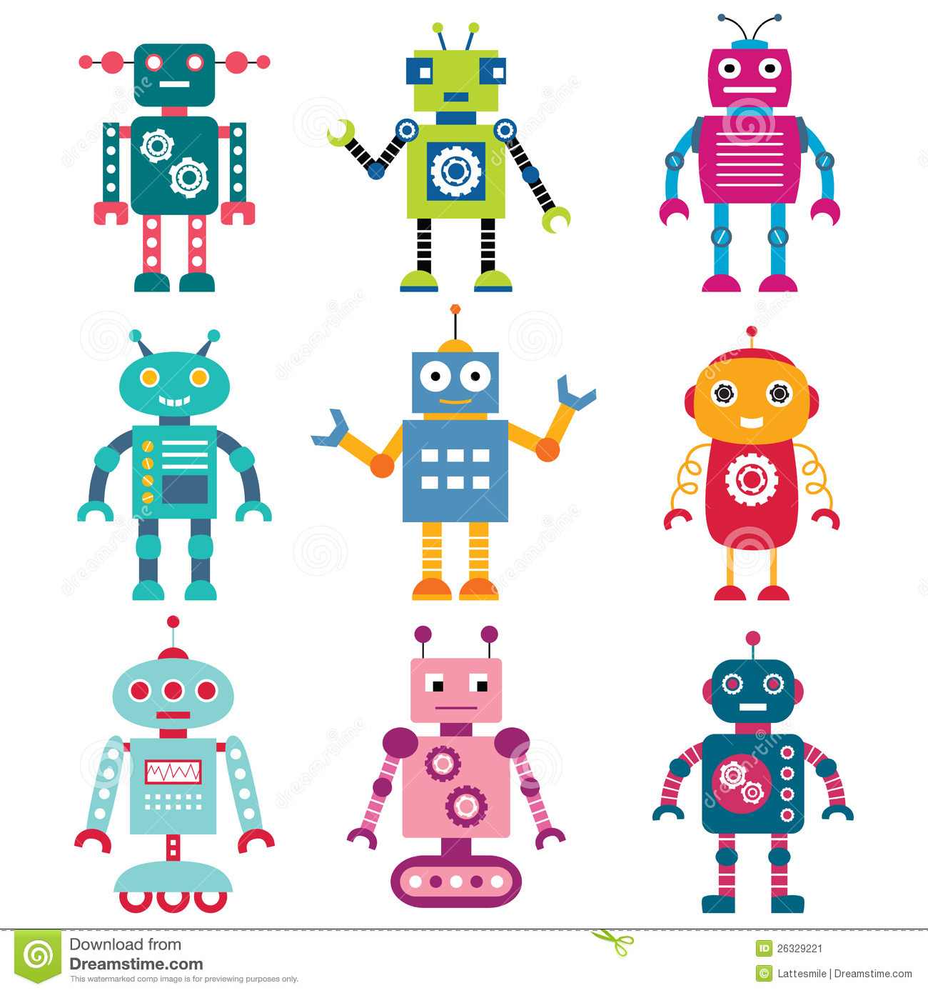 Cute Robot Clipart Nine Colorful Cute Robots Set