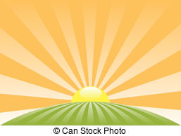 Vector Abstract Rural Landscape With Rising Sun Clipart Vector