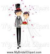 Bridal Clipart Of A Happy White Wedding Couple Walking Down The Aisle