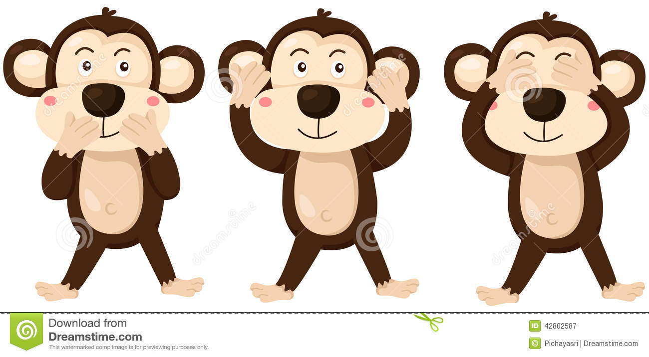 Cartoon Monkeys Covering Eyes Ears And Mouth Stock Vector   Image