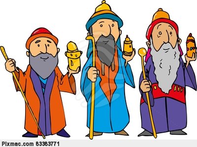 Cartoon Of The Three Wise Men With Gold Frankincense And Myrrh  Stock