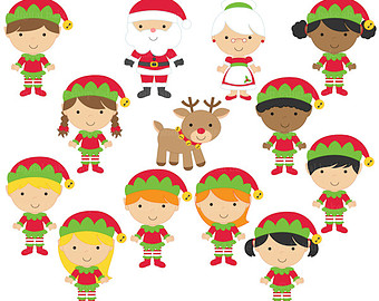 Christmas Clipart Digital Clip Art Santa Rudolph Elves Elf   The North    