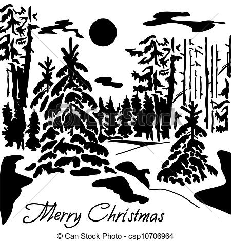 Clip Art Vector Of Winter Landscape   A Silhouette Of A Winter Forest