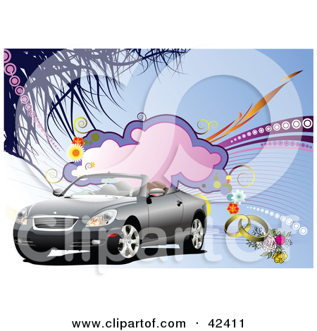 Clipart Illustration Of A Convertible Car With Bridal Flowers And