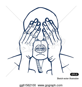 Clipart   Man Covering Eyes With Hands  Hand Drawn Vector Isolated On
