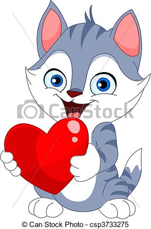 Clipart Vector Of Valentine Cat   Smiley Cat Holding A Heart    