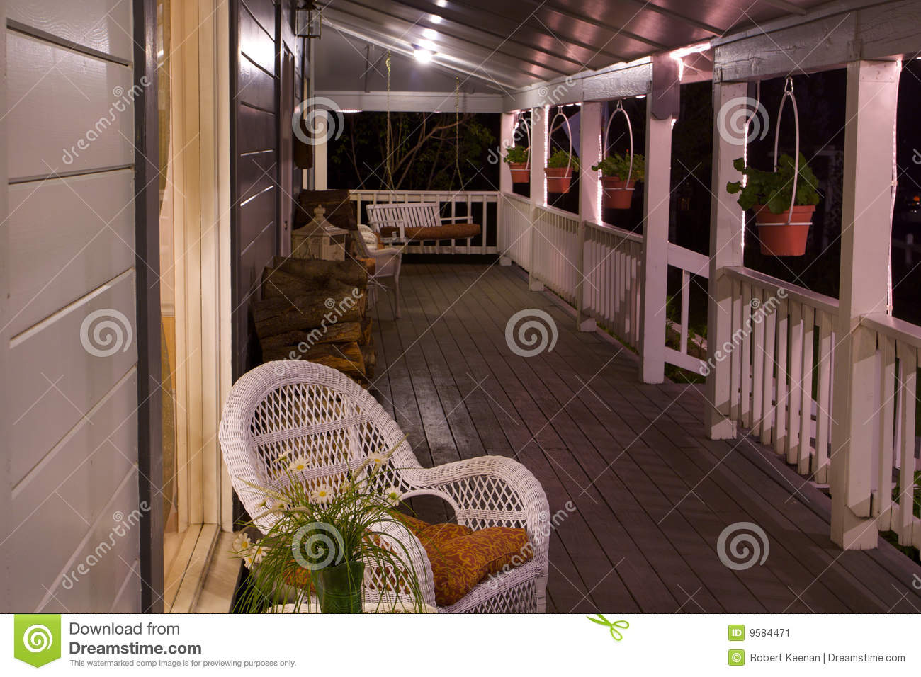 Country Front Porch At Night Horizontal Stock Image   Image  9584471