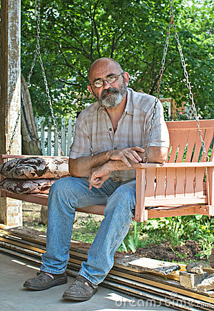 Country Man On Porch Swing Royalty Free Stock Photos   Image  5537668