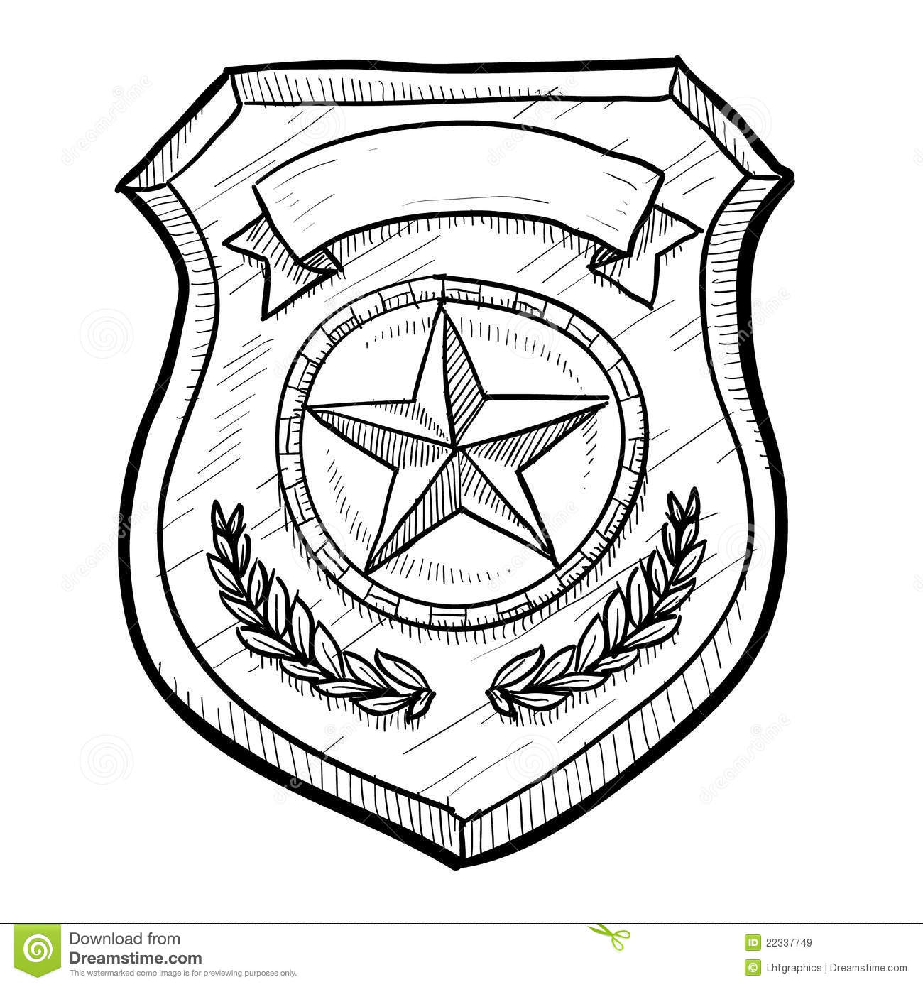 Doodle Style Police Or Firefighters Badge Vector Illustration With
