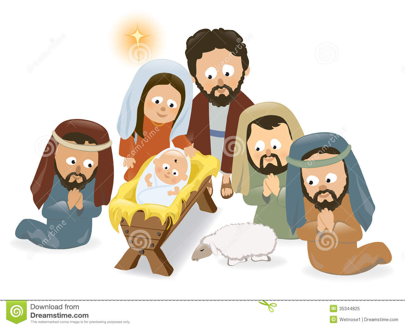 Illustration Of Mary Baby Jesus Joseph And The Three Wise Men