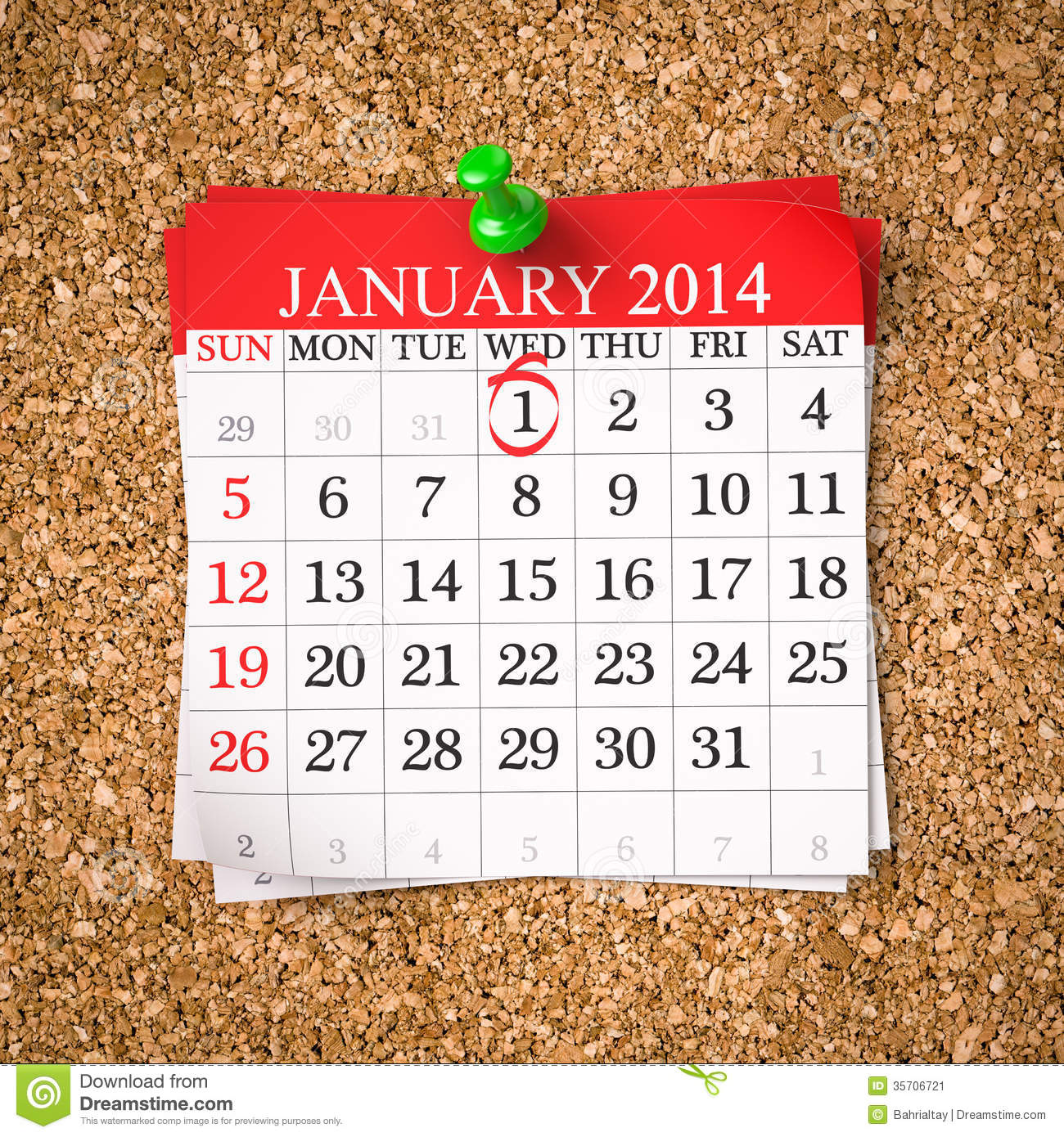 January 2014   Calendar   Stock Image  3d Render
