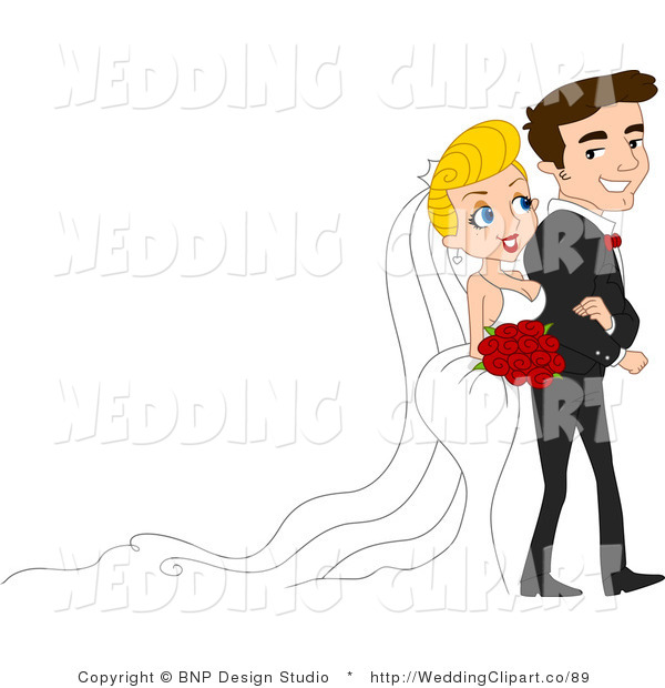     Marriage Clipart Of A Pinup Wedding Couple Walking Down The Aisle