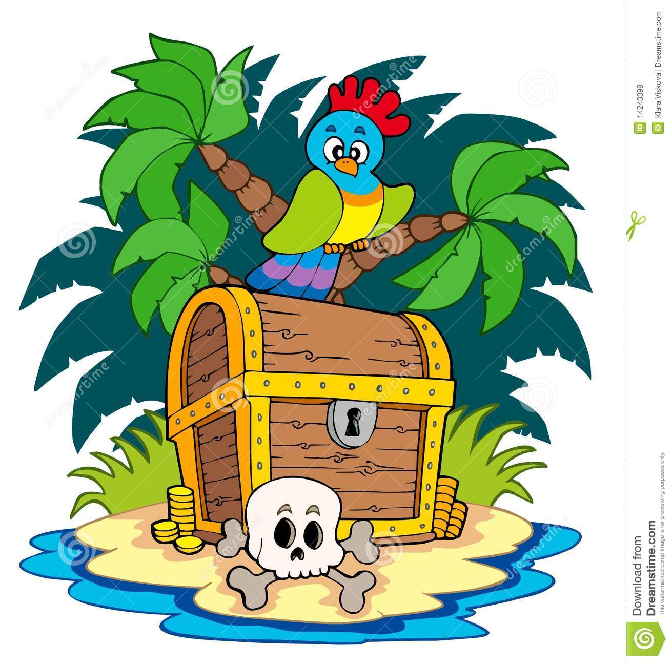 Pirate Island With Treasure Chest   Illustration