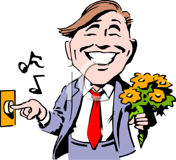 Realistic Clip Art Of A Man Ringing The Doorbell With Flowers Clipart