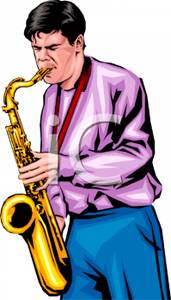 Realistic Man Playing Saxophone   Royalty Free Clipart Picture
