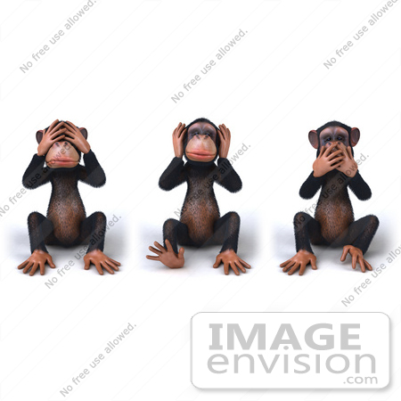 Rf  Clipart Illustration Of 3d Chimpanzee Mascots Covering Their Eyes