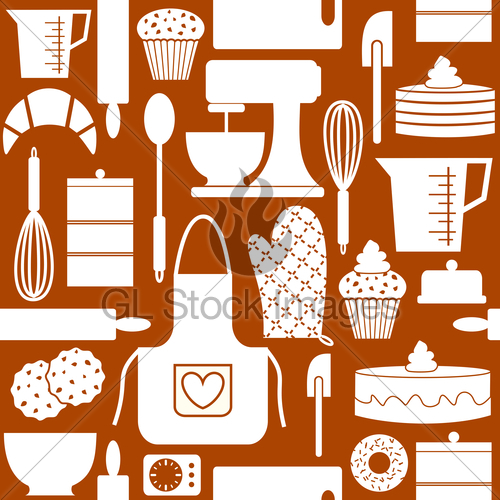Seamless Pattern In Retro Style With Kitchen An