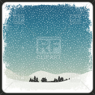 Snowy Winter Landscape With Drifts And Silhouette Of Village 46350