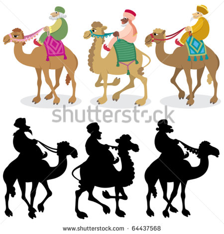 Three Wise Men On White  The Three Wise Men And Their Camels Isolated