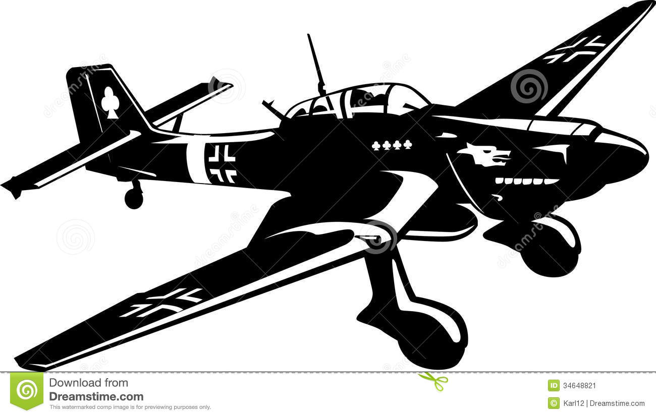 Vector Illustration Of A Bomber Ju 87 Black And White
