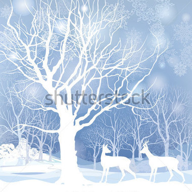 Winter Landscape With Two Deers Abstract Vector Illustration Of Winter