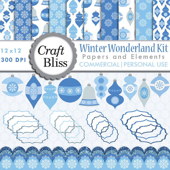50  Off Sale Winter Wonderland Clipart Commercial Clip Art Paper Pack