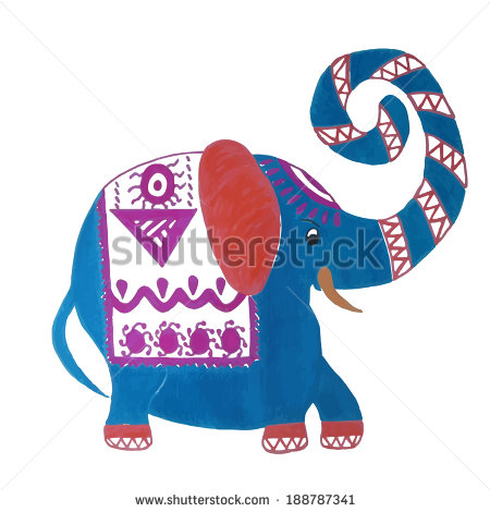 Cartoon Bright Elephant Cute Vector Illustration Painted Markers