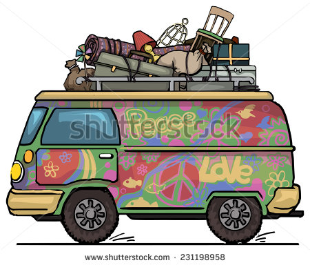 Classic Vintage Hippie Van Bus Painted With Luggage On Top Vector