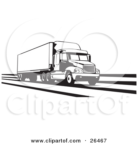 Clipart Illustration Of A Big Delivery Truck Parked In Black And