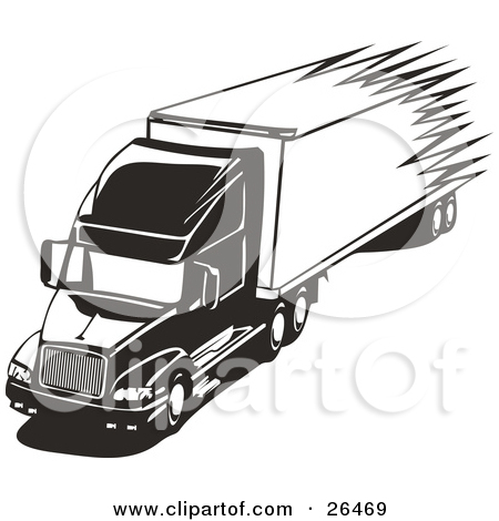 Clipart Illustration Of A Big Delivery Truck Parked In Black And