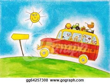 Clipart   School Bus Trip Child S Drawing Watercolor Painting On    