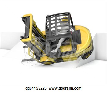 Clipart   Yellow Fork Lift Truck Falling After Turning On Slope