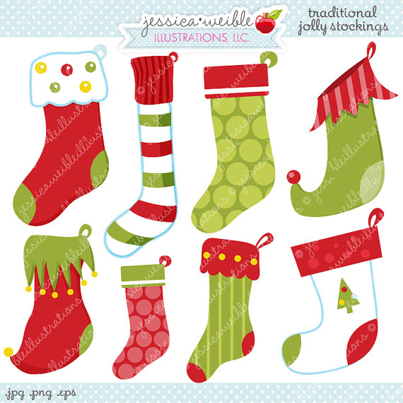 Cute Digital Clipart   Commercial Use Ok   Christmas Stocking Clipart    