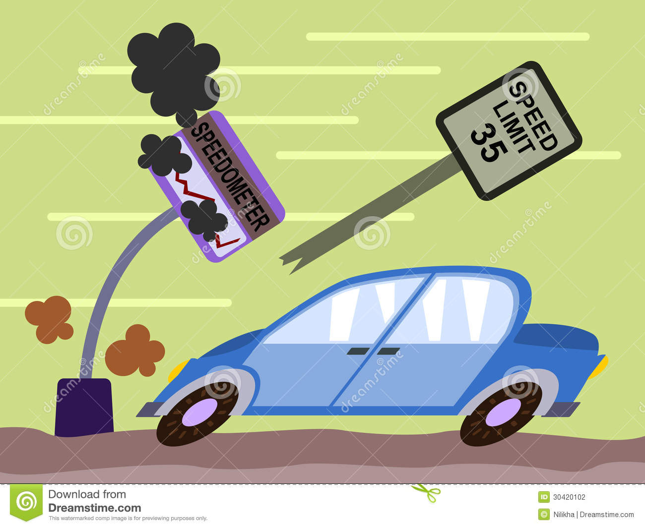 Humorous Illustration Of An Over Speeding Car