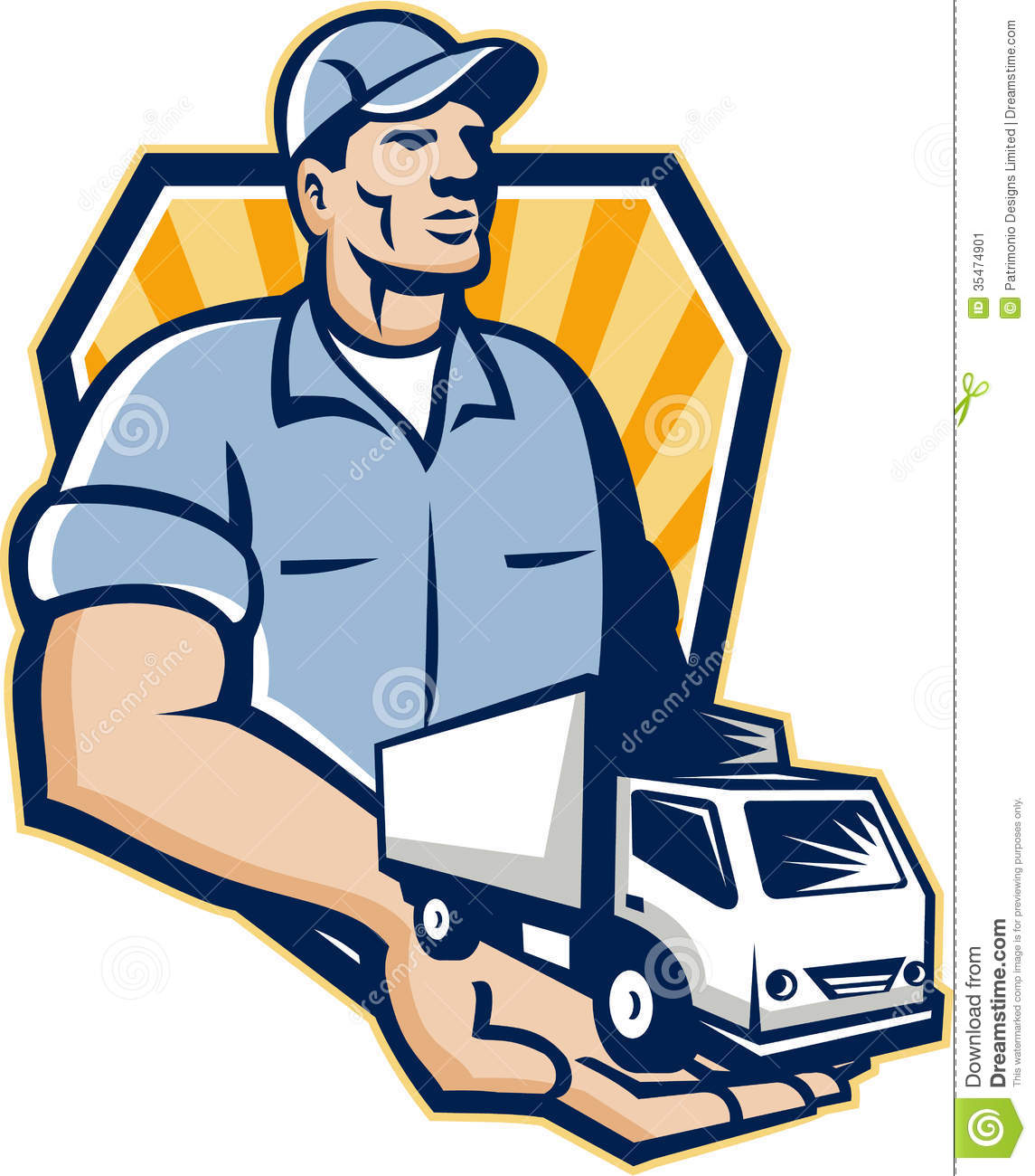 Illustration Of A Removal Man Delivery Guy With Moving Truck Van On