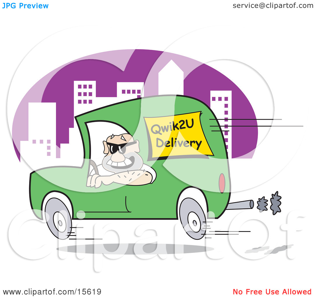 In A Green Van While Hurried To Make A Delivery Clipart Illustration