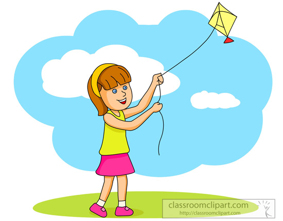 Kids   Girl Flying Kite 1030   Classroom Clipart