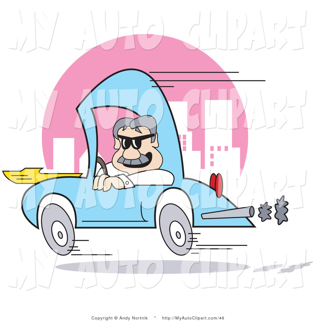 Man Speeding Down A City Road In A Blue Compact Car Cool Man Speeding    