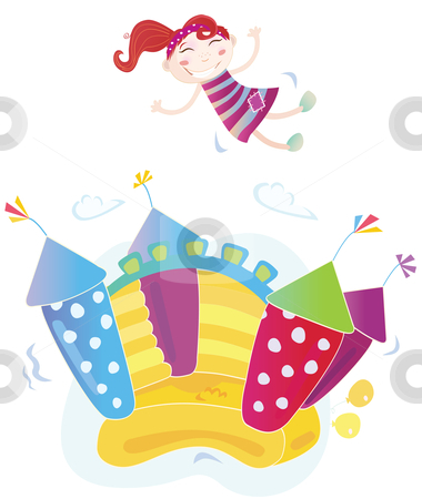 Of A Bouncy Castle With Girl Jumping On It Stock Vector Clipart    