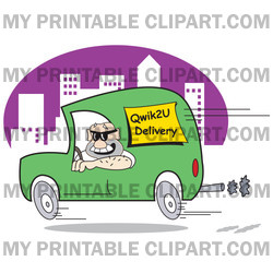 Road In A City In A Green Van While Hurried To Make A Delivery Clipart