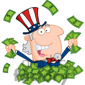 Royalty Free 102526 Cartoon Clipart Uncle Sam Holding Cash Clipart
