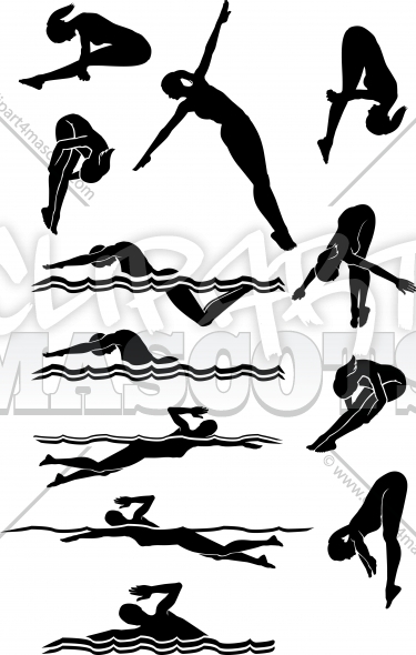 Swimming Silhouettes   Clipart Swimming   Diving Female Silhouettes