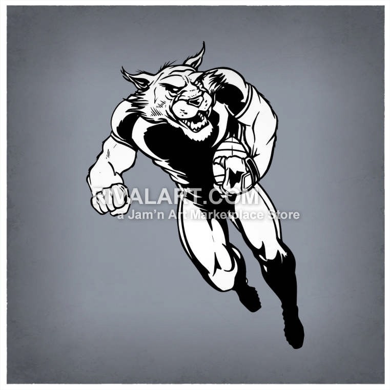 Vector Clipart Of Wildcats Football Player Graphic Black White Bobcats
