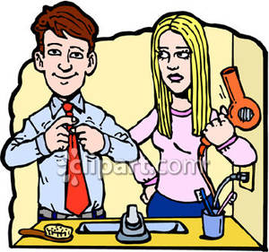 Young Couple Getting Ready For Work In The Bathroom Clipart Picture