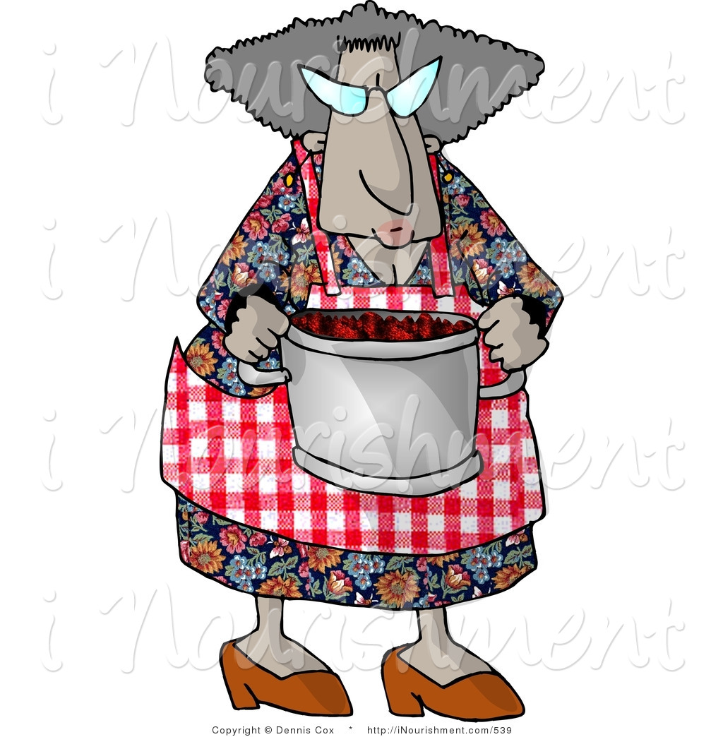 Clipart Of An Ethnic Grandma Carrying A Cooking Pot Full Of Fresh Red
