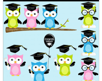 Cute Owls Clip Art Grad Digital Clipart School   Happy Hootin
