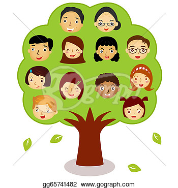 Drawings   Vector Icons  Family Tree  Different Ethnics  Isolated On