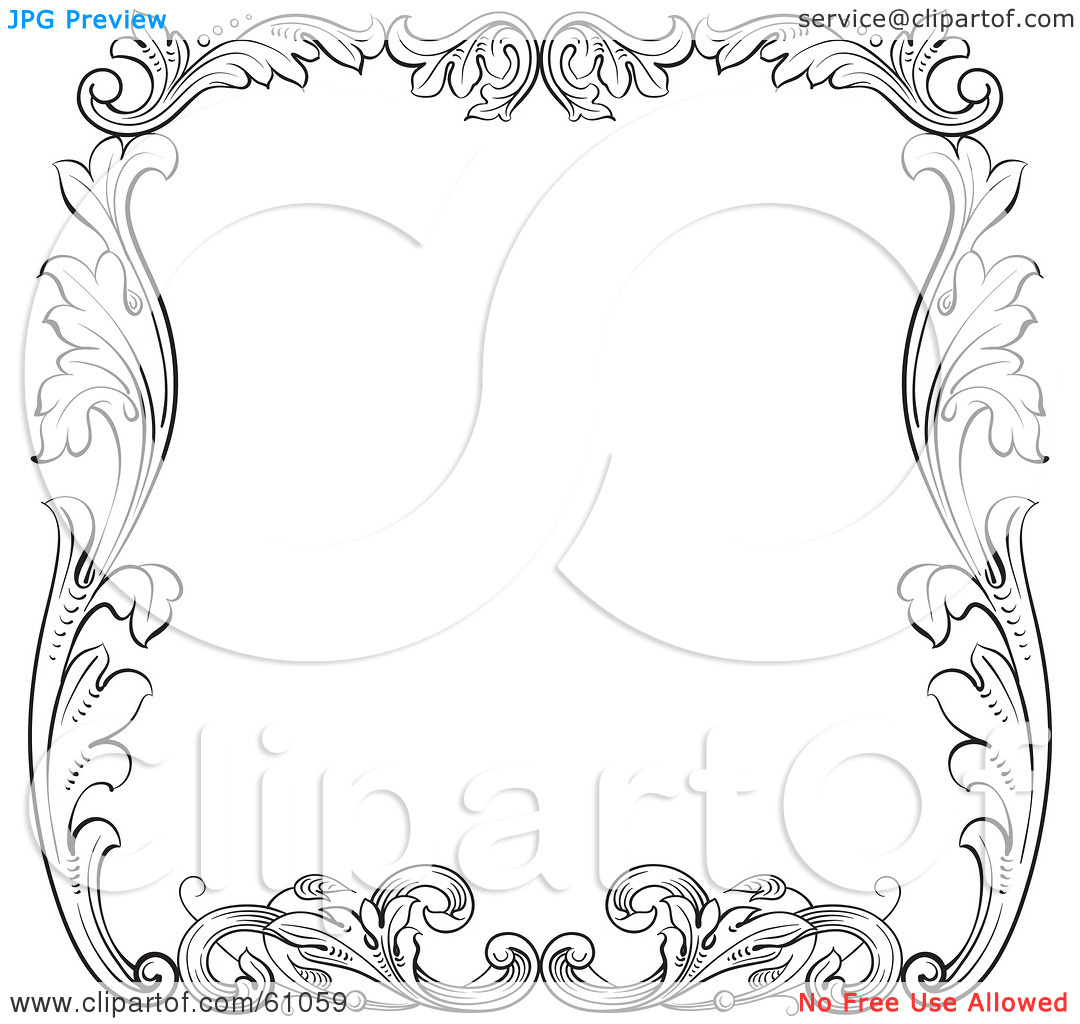 Free  Rf  Clipart Illustration Of A Black And White Floral Leaf Border