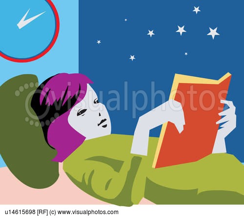 Girl Reading Book While Lying On Bed   Stock Photos   Royalty Free    